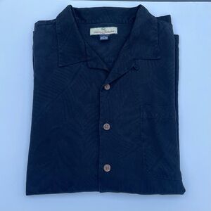Tommy Bahama Shirt Men's Size XL Button Down Black 100% Silk Short Sleeve
